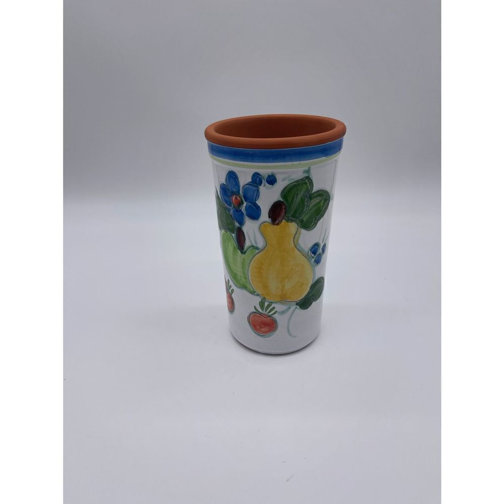 Ceramic Utensil Holder Hand Made Hand Painted Glazed 9.5” Made in Italy